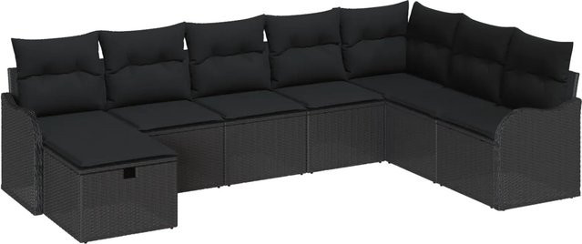 vidaXL Garten-Sofa-Set aus Poly-Rattan in Schwarz, 8-teiliges U-Shape Lounge-Set mit Kissen und Stauraumfunktion - Bild 1