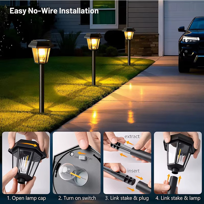 LINYILIGHT Solar-Landschaftslampe Sechseckige Solarleuchten für Garten und Gehweg in Schwarz mit warmweißem Licht - Bild 3