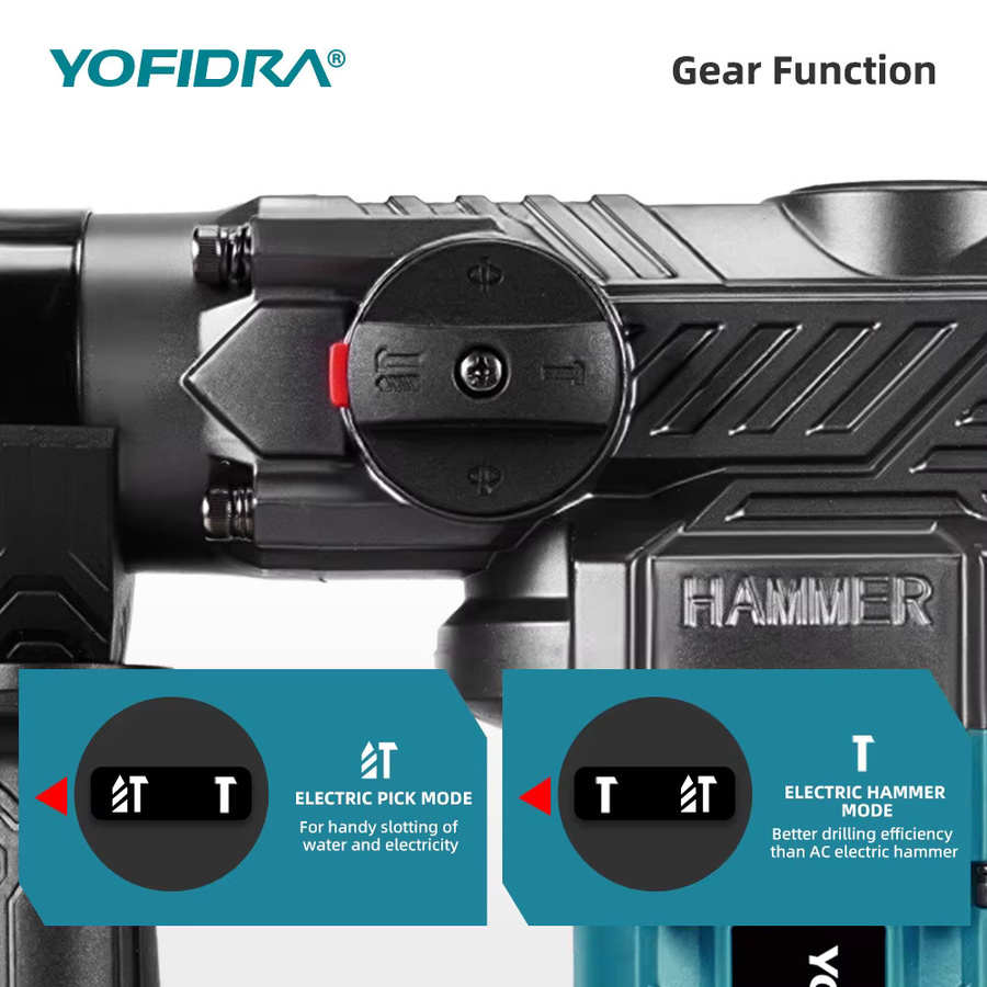 YOFIDRA 2200W Bürstenlose Schlagbohrmaschine und Multifunktions-Rotationswerkzeug für Makita LXT Akkus mit 26mm Bohrfähigkeit - Bild 6