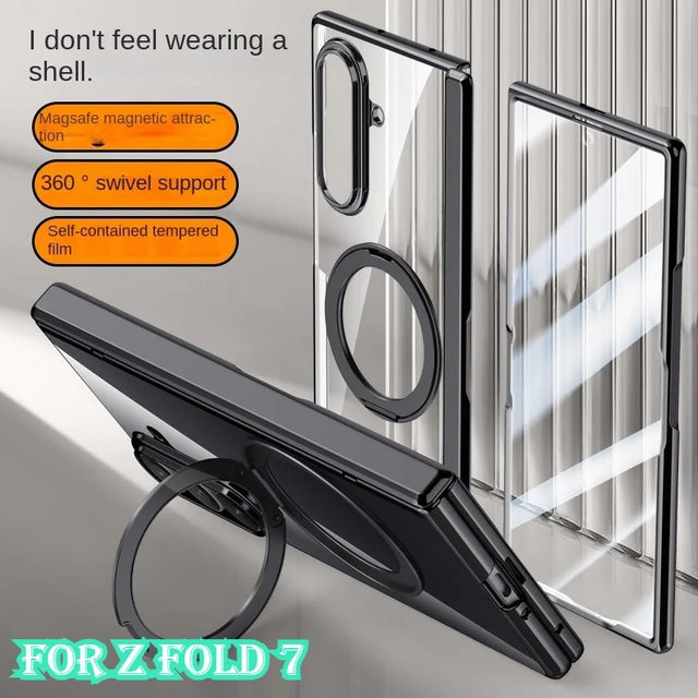 Samsung Galaxy Z Fold 7 Schutzhülle mit MagSafe, Ringständer und magnetischer Funktion in Schwarz oder Transparent - Bild 1