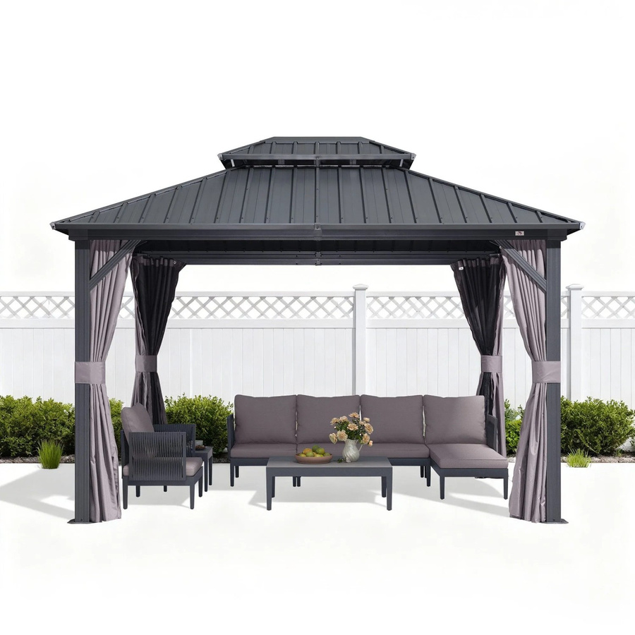 Purple Leaf Gartenpavillon Grau mit verzinktem Hartdach und Moskitonetz, B/T/H: 300 x 365 x 287 cm - Bild 2
