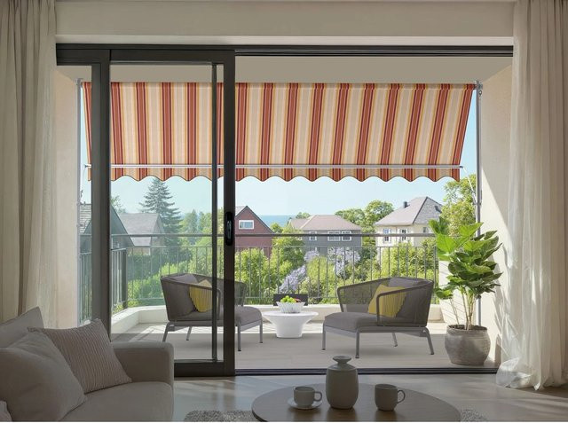Spettmann Fallarmmarkise Line Silber mit Handkurbel, B: 250 cm, T: 130 cm, Farbe: Multicolour (Gelb-Orange-Rot) - Bild 2