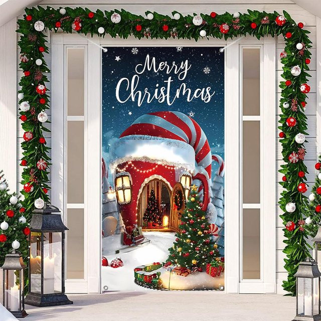 Weihnachts-Türvorhang von Your Warm Home mit Weihnachtsmann, Schneemann und Weihnachtsbaum, mehrfarbig, B/H: 90 x 200 cm - Bild 1