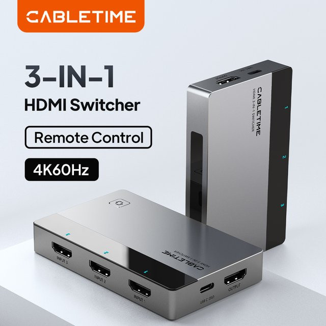 CABLETIME 3-in-1 HDMI-Umschalter 4K 60 Hz HDMI-Splitter in Silber für HDTV, PS5, Laptop und MacBook - Bild 1