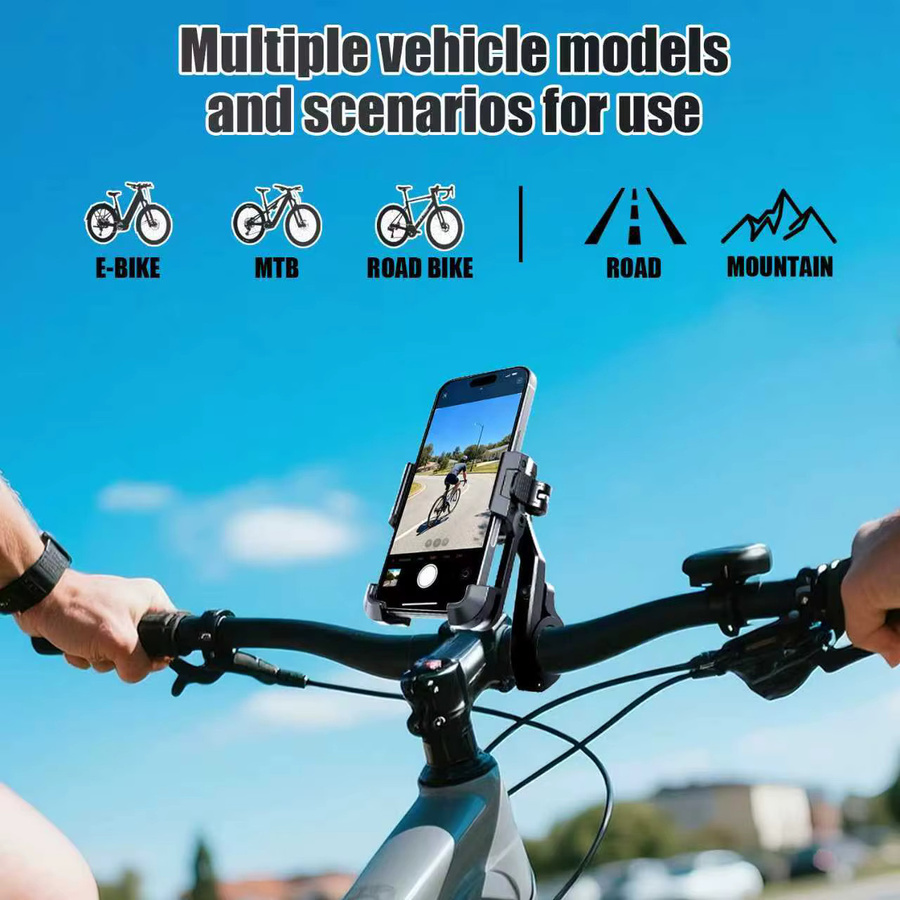 Easydo Aluminium-Fahrrad-Handyhalterung und E-Scooter-Halterung mit Anti-Vibrations-Funktion für Handys von 4,7 bis 7,2 Zoll und GoPro in Schwarz - Bild 6