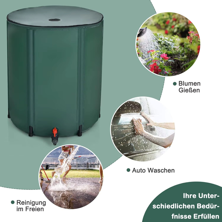 Faltbares GOFLAME Regenfass aus PVC mit Überlaufventil, Grün, Volumen: 225 l, B/T/H: 60 x 60 x 80 cm - Bild 2