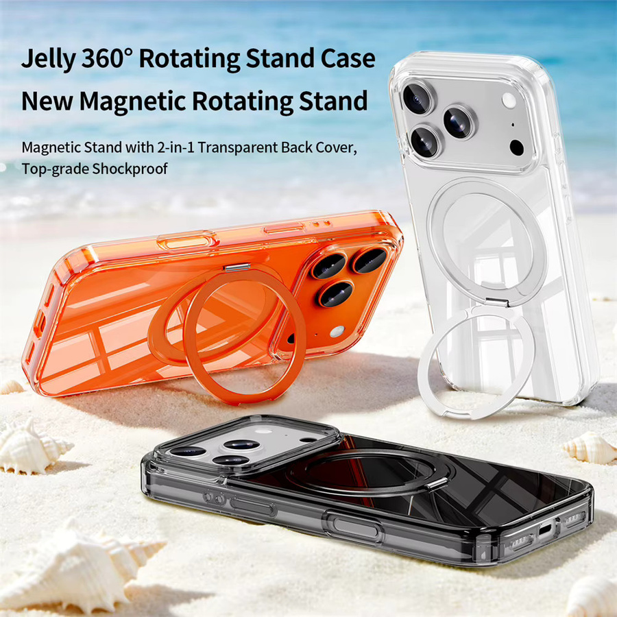 Xeber Luxus-Jelly Handyhülle mit 360 Grad drehbarem Ständer für iPhone 17 und iPhone 16 Pro Max, MagSafe kompatibel, stoßfest, Farbe: Schwarz - Bild 2