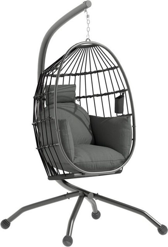 Outsunny Eiförmiger Hängesessel mit Gestell und Becherhalter, faltbare Hängeschaukel mit abnehmbarem und waschbarem Sitz, Schwarz - Bild 1