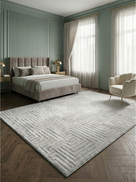 Kadima Design Teppich Kurzflor ILLER in Silber mit 3D-Design aus Jute, B/T: 140 x 200 cm - Bild 1