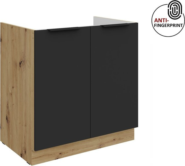 Küchen Spülenschrank ARIA mit zwei Türen, Schwarz matt, Breite: 80 cm - Bild 1