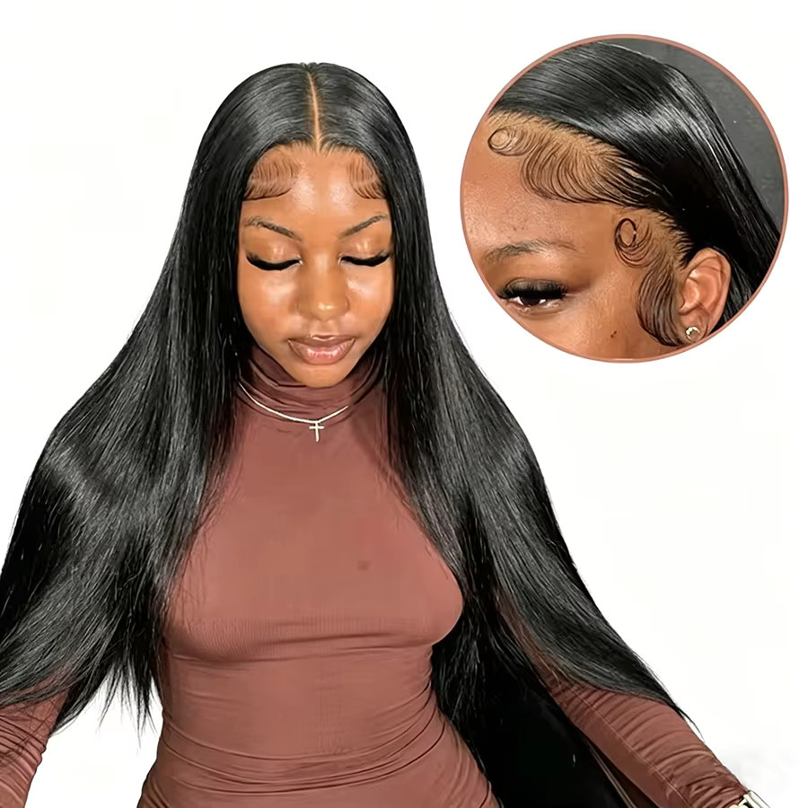 WOWANGEL Jet Black Straight Perücke, 13x6 HD Lace Front, 100% Echthaar - Bild 7