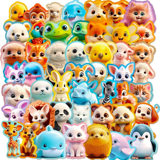 50 Stück 3D-Cartoon-Tier-Aufkleber im Ins-Stil von Anime Worlds Store, bunt, für Kinder - Bild 1