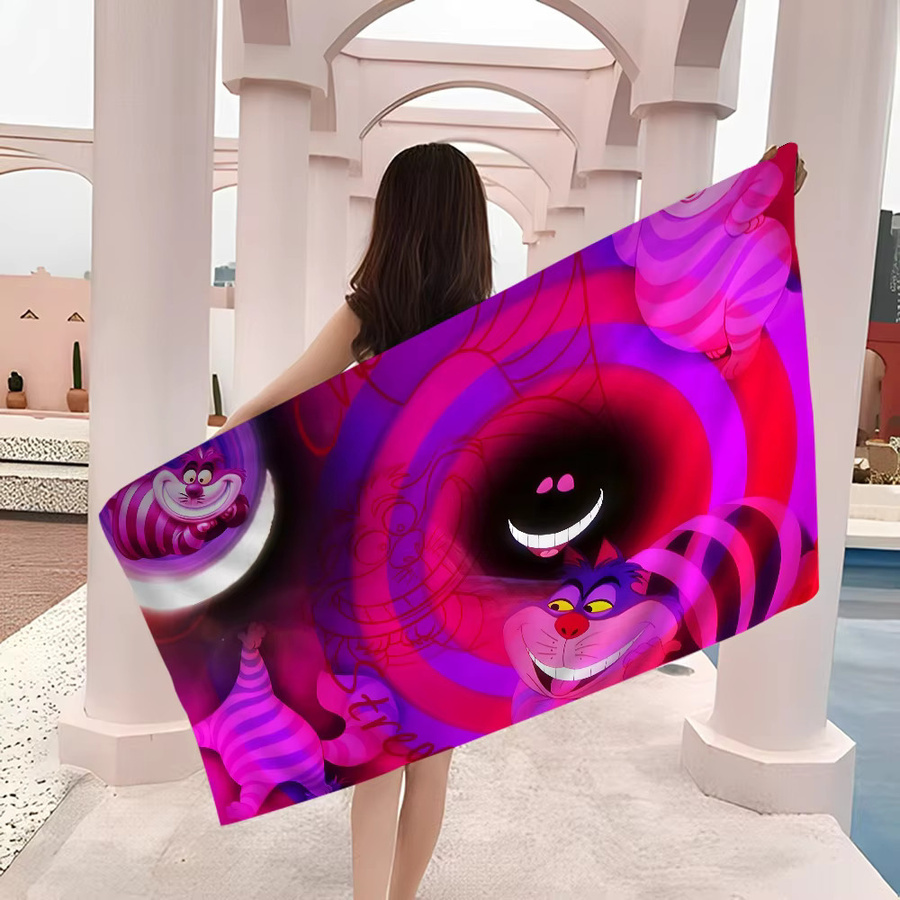 C-Cheshire Cat Alice Strandtuch aus Mikrofaser und Baumwolle, schnell trocknendes Duschtuch für Strand, Sauna und Reise - Bild 6