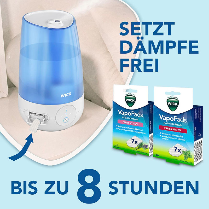 Wick Ultraschall Kaltluftbefeuchter in Weiß und Blau mit Duftfach - Bild 6