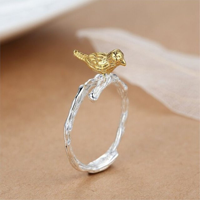 GaGa-Duck Ring, 925 Silber, Zweige, Goldenen Vogel - Bild 1