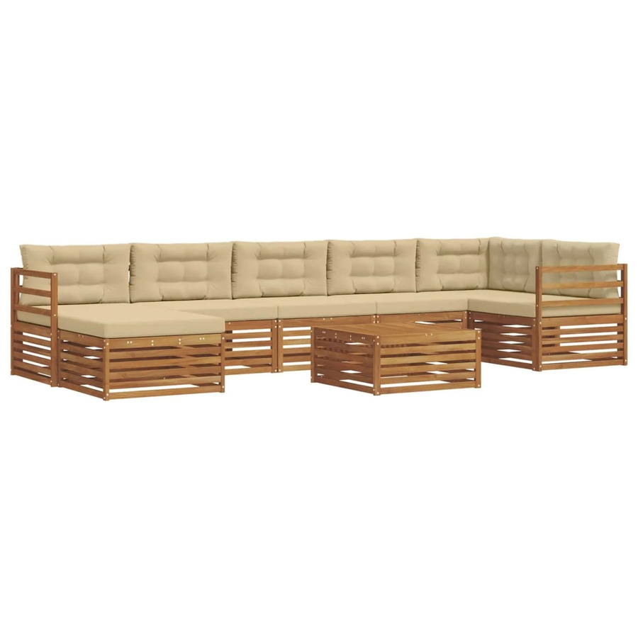 vidaXL Sofagarnitur 8-teilig aus Massivholz Akazie in Natur und Beige mit Armlehnen und Kissen - Bild 2