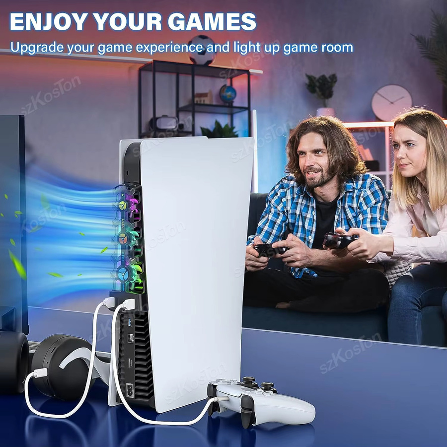 SZKOSTON RGB-Lüfter für PS5 Disc und Digital Edition, leises Kühlsystem in Schwarz mit 3 Geschwindigkeitsstufen - Bild 5