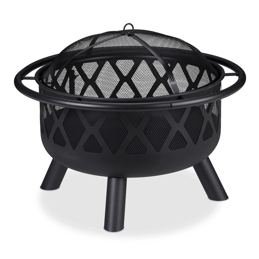 Relaxdays Feuerschale aus Stahl in Schwarz mit Grillrost und Funkenschutz, Höhe: 75 cm, Durchmesser: 58 cm - Bild 2