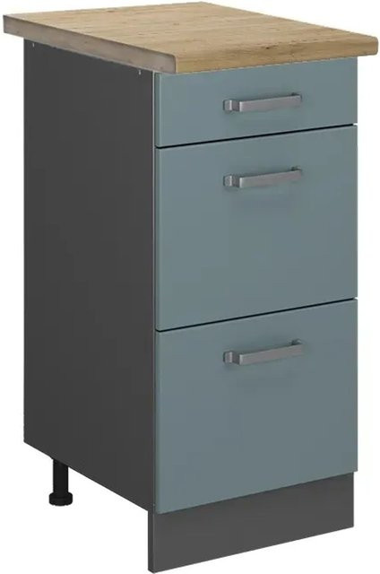 Vicco Küchenunterschrank R-Line in Blau-Grau/Anthrazit mit Schubladen und Eiche-Optik, B/T/H: 40 x 60 x 81,6 cm - Bild 1