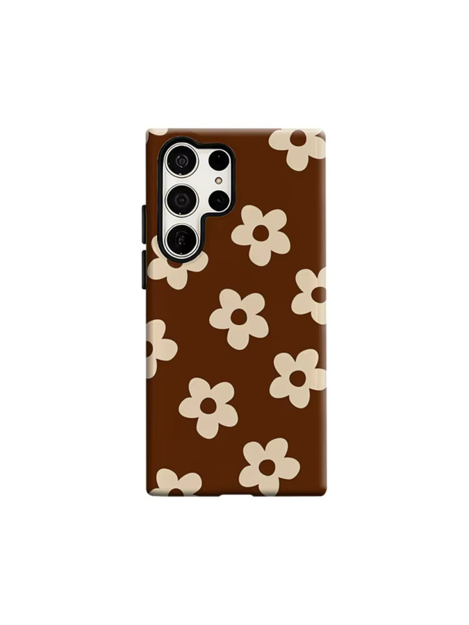 Braune Retro Handyhülle mit Mini Blumen Design für Samsung Galaxy S25 Ultra, S24 und S23 Ultra Plus, stoßfeste Doppelschicht Rückabdeckung - Bild 6