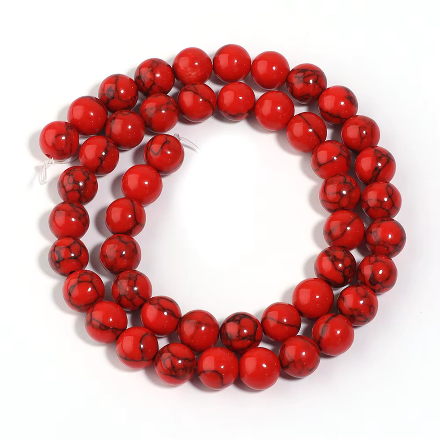 louleur Steinperlen, rote türkisfarbene Perlen, rund, Unisex - Bild 4