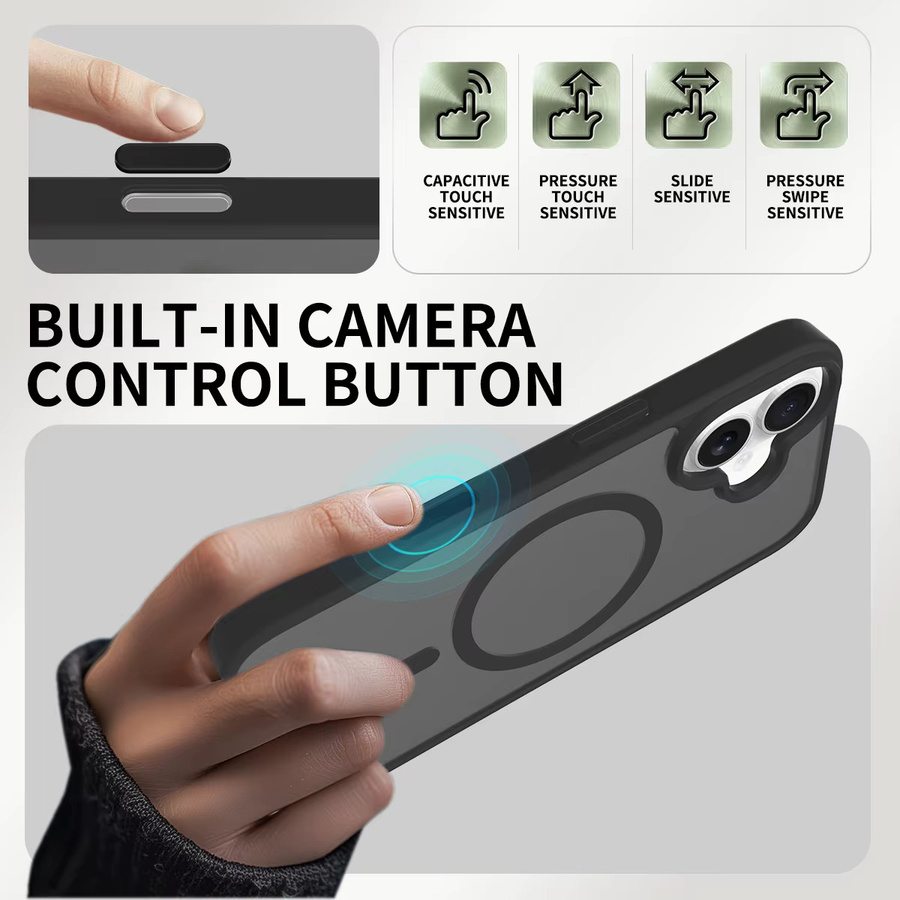 NYFundas MagSafe Handyhülle mit Kamera-Steuerknopf in Schwarz für iPhone 17 Air 16 Pro Max 15 Plus 14 13 12 Stoßfeste Matt-Hülle - Bild 4