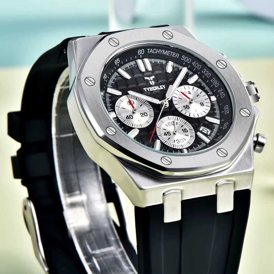 TYBERLEY Chronograph Herren, Quarz, Schwarz, Silikonarmband - Bild 4
