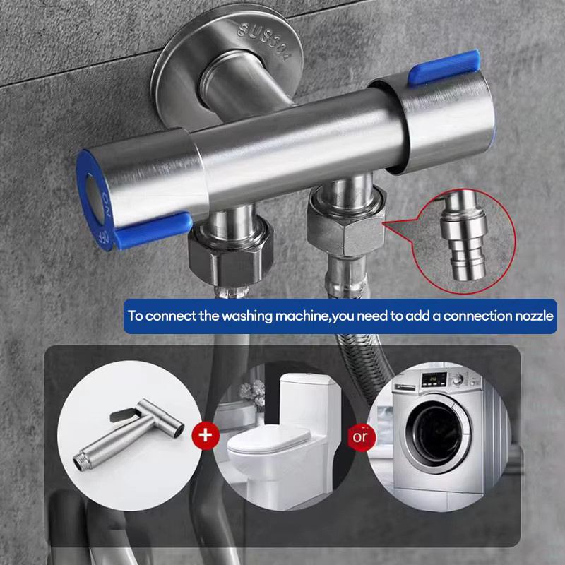 Bidet-Sprühset für das Badezimmer mit Doppelsteuerung, doppeltem Auslasshahn und 1,5 m langem Schlauch in Silber - Bild 3