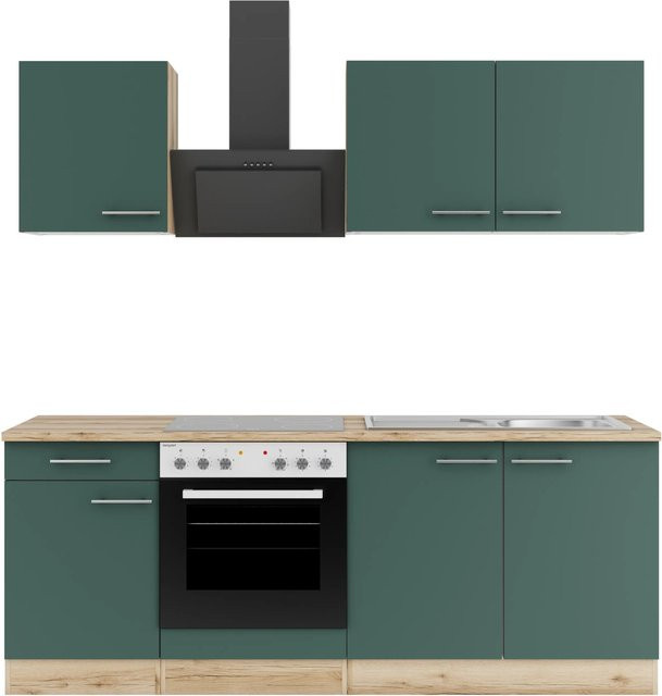 OPTIFIT Savona405 Küchenzeile in Steingrün mit modernem Design und mattem Finish, Breite: 210 cm - Bild 1