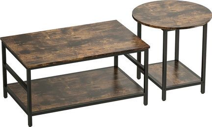 HOMCOM Beistelltisch 2er-Set im Industrial Design, moderner Satztisch mit Ablagen aus Holzwerkstoff und Stahlgestell, Farbe: Braun/Schwarz - Bild 1