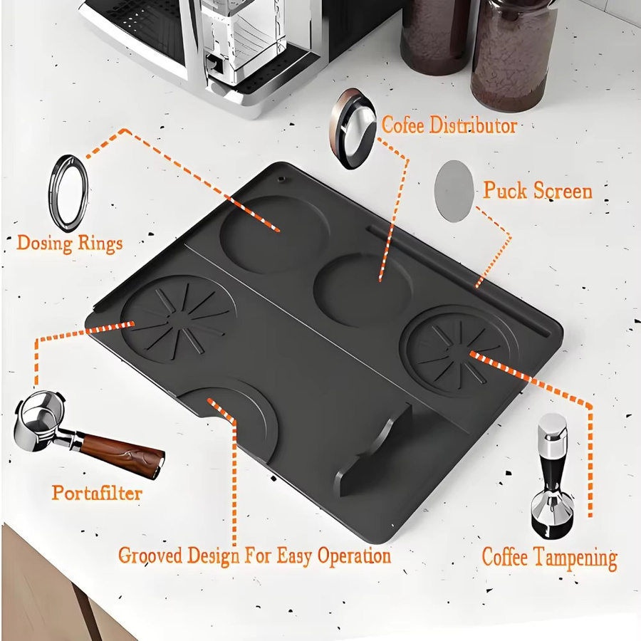 FEB.WIND Kaffee-Manipulationsmatte aus Silikon in Schwarz, rechteckige Siebträgermatte für Espressomaschinen, wasserdicht und hitzebeständig - Bild 4