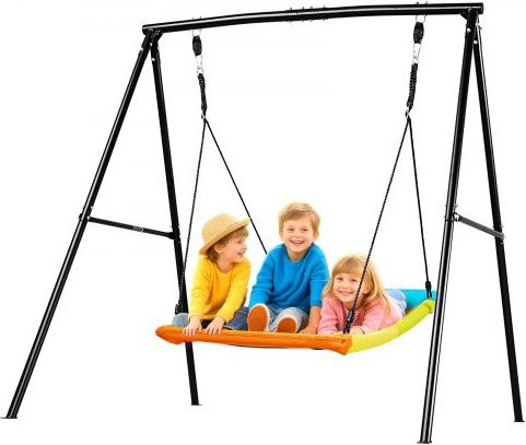 VEVOR Gartenschaukel mit A-förmigem Metallgestell und Schaukelsitz, Schwarz und Farbenfroh, B: 150 cm, T: 81 cm - Bild 1