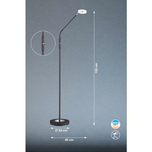 Fischer & Honsel Stehleuchte Dent in Schwarz mit integrierter LED und Dimmfunktion, Höhe: 150 cm - Bild 2