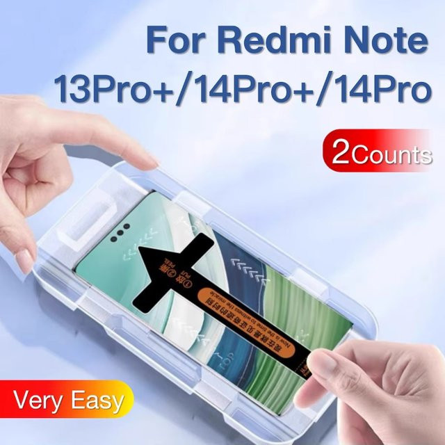 2er-Pack Xiaomi Redmi Note 13 Pro Plus und Redmi Note 14 Pro Plus Gehärtetes Glas Displayschutzfolie in Rot mit Installationskit - Bild 1