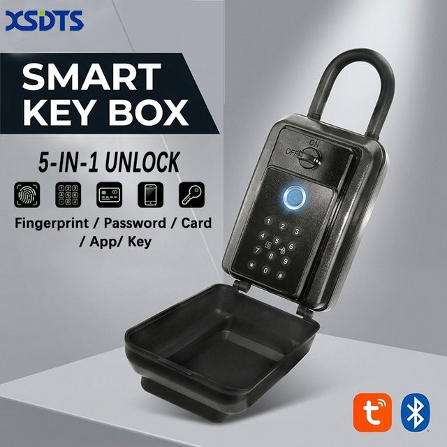 XSDTS Wasserdichter Smart Schlüsselsafe mit Fingerabdruck und Tuya App Bluetooth Hub in Schwarz - Bild 1