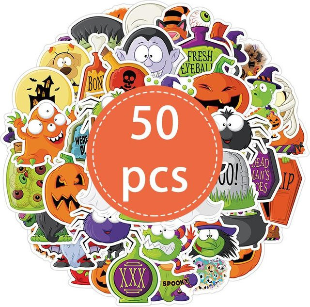 50 Stück Halloween Kürbis Aufkleber von Linyi Toy in Mehrfarbig als Party Gastgeschenke für Kinder - Bild 1