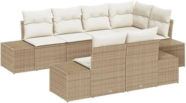 vidaXL Garten-Sofa-Set aus Poly Rattan in Beige mit 7-teiliger Polsterung und Kissen in L-Form - Bild 1