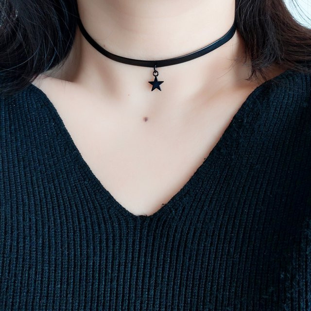 Choker-Halskette, schwarzes PU-Halsband, Stern, Damen - Bild 1