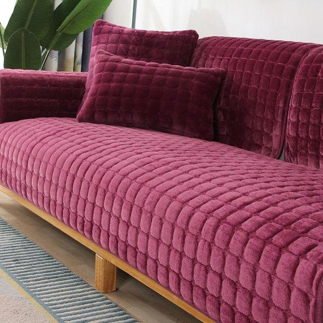 Rutschfester Samt-Couchbezug von Yiran Furniture in Lila, einfarbiges Flanell-Plüsch-Sofa-Handtuch, Breite: 70 cm, Länge: 120 cm - Bild 1