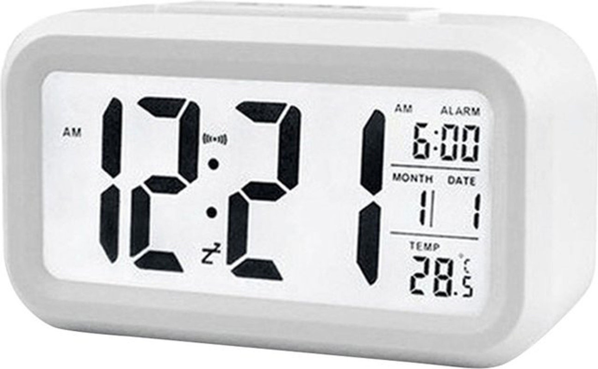 Tooarts Digitaler Wecker mit Datumsanzeige, Thermometer und Beleuchtung, rechteckig, Weiß - Bild 1