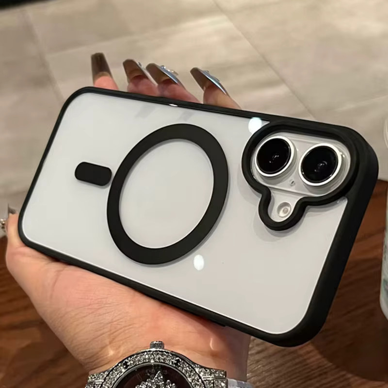 Transparente MagSafe Magnetische Hülle für iPhone 11 bis 17 Pro Max kompatibel mit kabellosem Laden in Schwarz - Bild 2