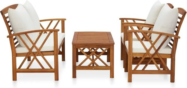 vidaXL 4-tlg Garten-Lounge-Set Modell 9 aus Akazien-Massivholz mit Auflagen in Braun und Weiß im Vintage-Look - Bild 1