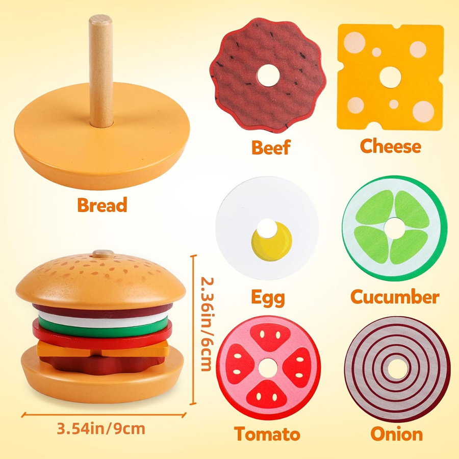 Yiran toy Burger Sandwich Stapelspielzeug Lebensmittel aus Holz ab 3-6 Jahre - Bild 2