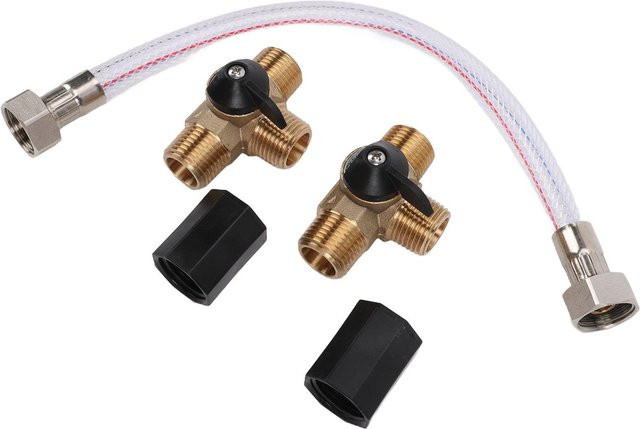 TOMTOP JMS Wohnmobil Warmwasserbereiter Bypass-Kit mit 3-Wege Messingventil in Brushed Brass, 1/2 Zoll NPT, inklusive Schlauch und Schnellverschluss-Anschluss - Bild 1