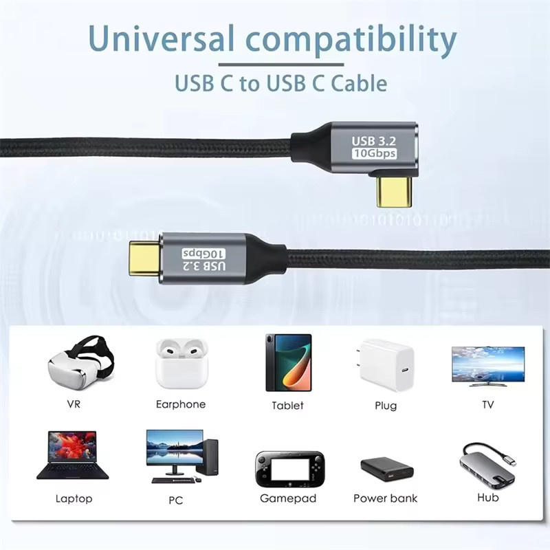 OUIO USB Typ C Schnellladekabel PD 100 W, USB C 3.1 Gen2 Verlängerungskabel mit 90 Grad Winkel, 10 Gbit/s Datenübertragung, Schwarz - Bild 2