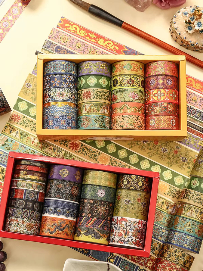 20 Rollen Washi-Tape im chinesischen Stil mit Goldfolie in Gold und Multicolour für dein Scrapbooking und DIY-Tagebuch - Bild 6