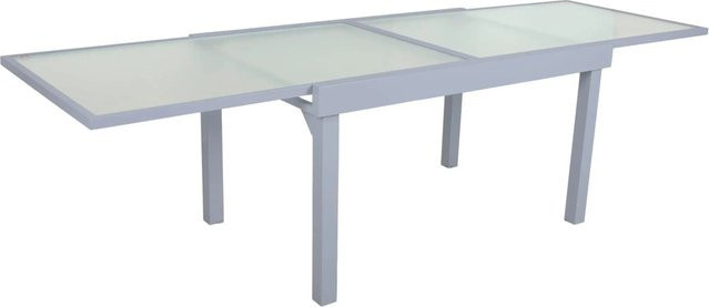 DELUKE Gartentisch ADAM aus Aluminium mit Temperglas in Grau, ausziehbarer Esstisch für Garten und Außenbereich, B/T/H: 135 x 90 x 75 cm - Bild 1