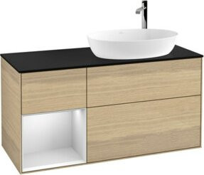 V&B Waschtischunterschrank Finion in Weiß lackiert mit Eichenregal, Breite: 120 cm - Bild 1