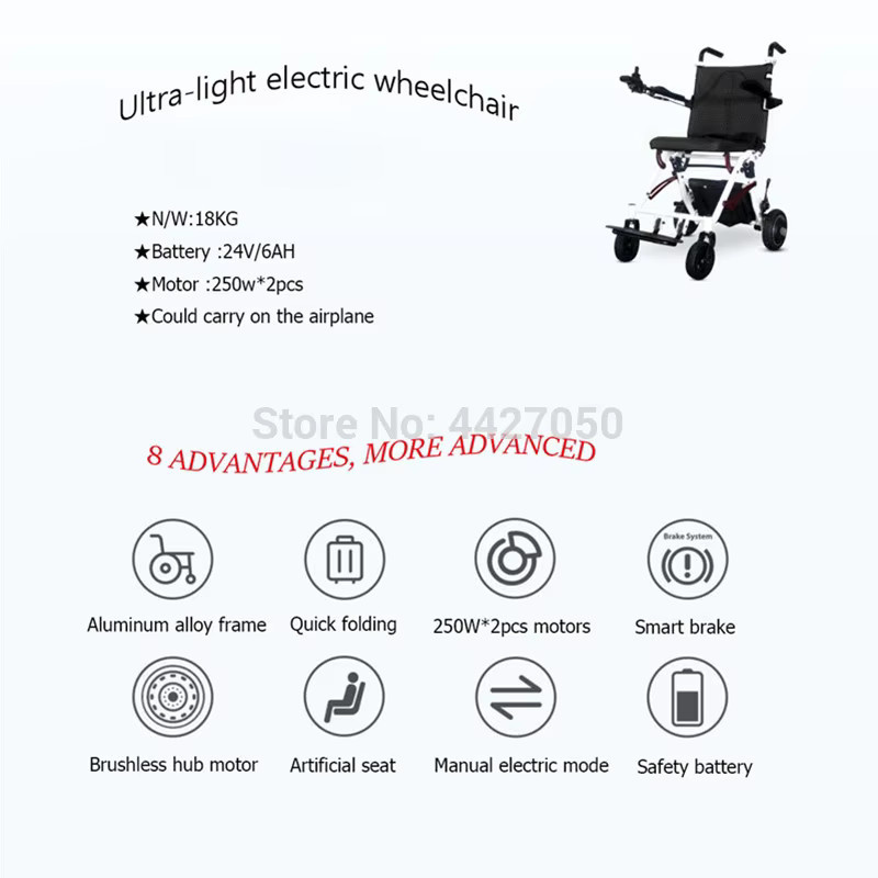 DIVOUS Elektrorollstuhl aus Aluminiumlegierung, faltbar und tragbar, Schwarz - Bild 2