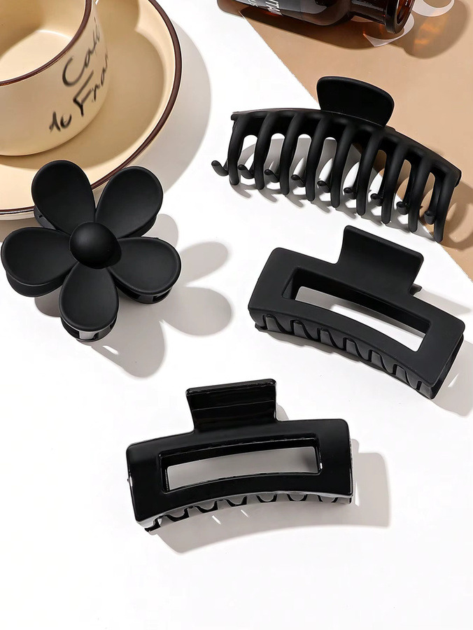 4 Stück Haarklammern, Schwarz, Blumen und Quadrat, für dickes Haar, Damen - Bild 2